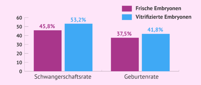 Imagen: Schwangerschafts- und Geburtenrate mit frischen vs. vitrifizierten Embryonen