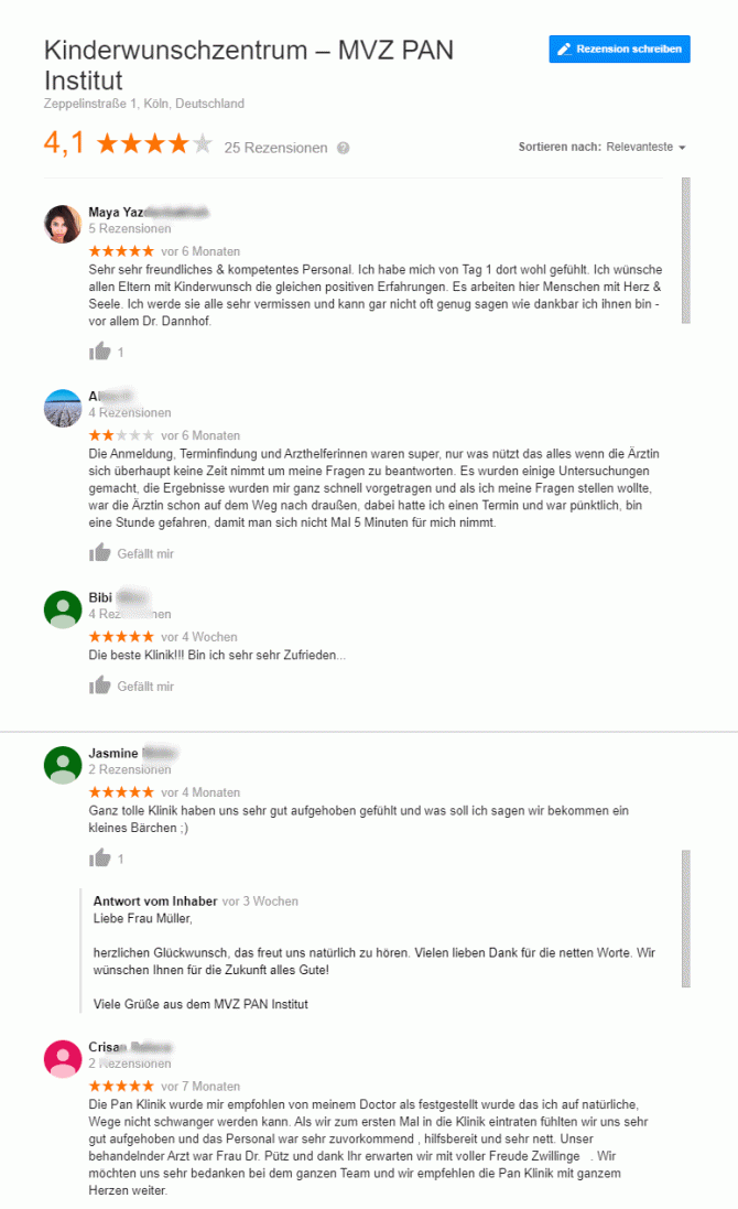 Imagen: Googlebewertung der Klinik