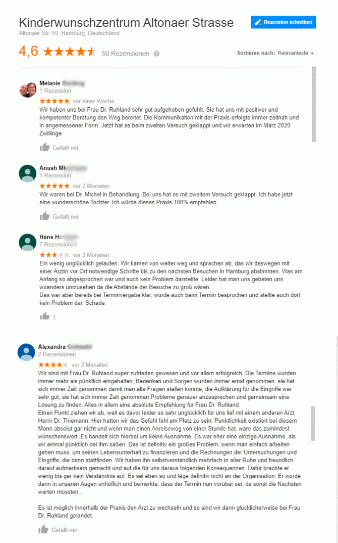 Imagen: Googlebewertung Kinderwunschzentrum Altonaer Straße